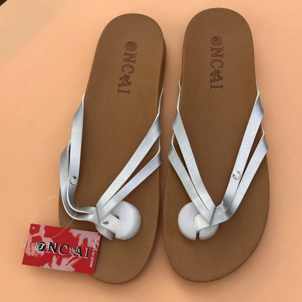 ONCAI Women's US 10 Silver Flip Flops Orthotic Arch Support Fashion Summer